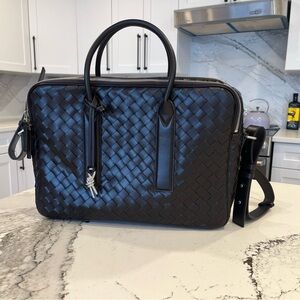 Bottega Veneta Dark Leather Intrecciato Briefcase